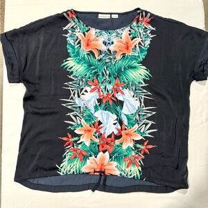 Navy Blue Floral Print Women's Top